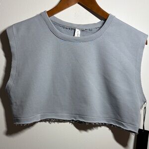 Kimberly C Blue Raw Hem Cropped Sleeveless Sweatshirt Size S NWT